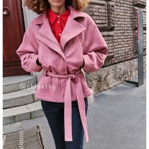 Zara FAUX SUEDE BELTED JACKET